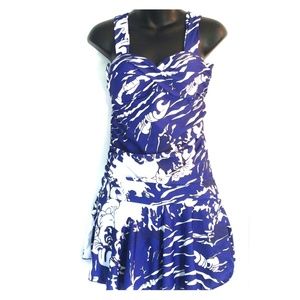 Blue and White Design Swimdress. Size M